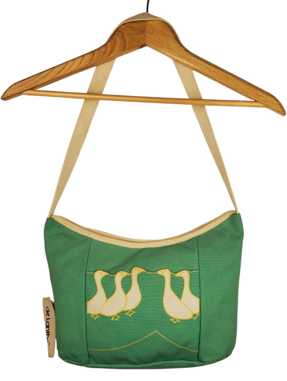 Vntg deLanthe Green Canvas Geese Hobo Bag. New with tags.